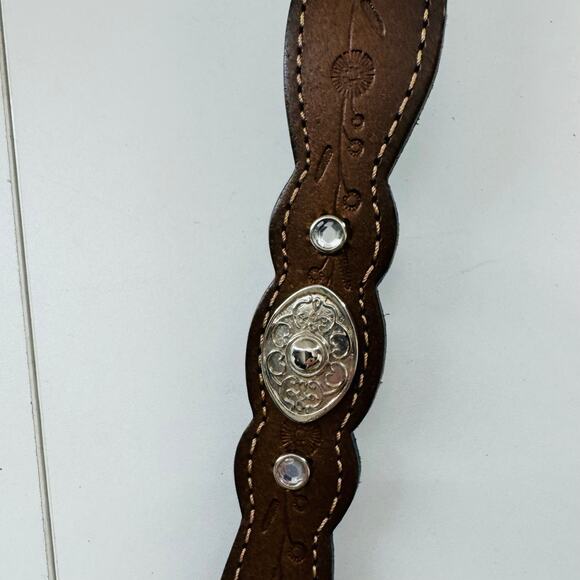 Vintage Western Boho Brown Silver Belt 1X  Fits 32-36 - Picture 5 of 7